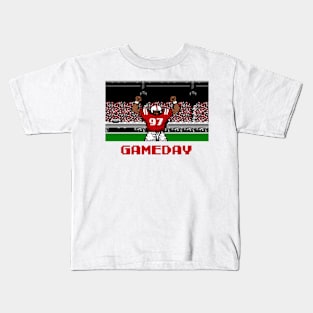 Red and White Football Gameday Retro 8 Bit Linebacker Kids T-Shirt